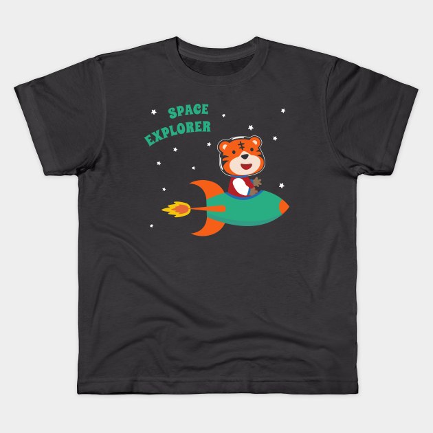 cute tiger astronaut play with his rocket Kids T-Shirt by KIDS APPAREL